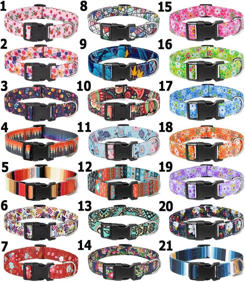 Moonpet Dog Collars for Puppy X-small Small Medium Large Dogs - Unisex Cute Design Boys Girls Dog Pet Collar Soft Adjustable Bohemia Fancy Floral Dog Collars-Purple Floral-M