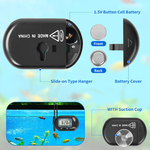 AQUANEAT Aquarium Thermometer, Digital Fish Tank Temperature Test, Large LCD Display (3 Packs)