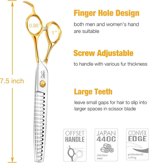 JASON 7.5" 18-Teeth Chunkers Shears for Dogs Cats Grooming, Texturizing Blending Scissor, Sharp Gold Shear