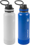 ThermoFlask 40 oz Double Wall Vacuum Insulated Stainless Steel Water Bottles, 2-Pack, Ice Grey/Azure