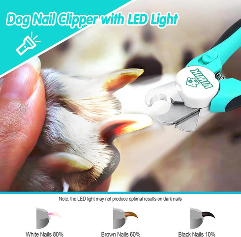 2 in 1 Dog Nail Trimmers with LED Light - Dog Comb, Nail Clippers with Quick Sensor & Safety Guard for Grooming
