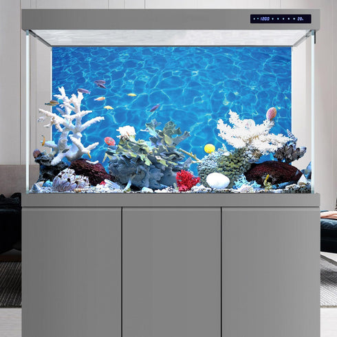 AWERT Vinyl 30x12 inches Underwater Aquarium Background, Blue Ripped Water Fish Tank Background