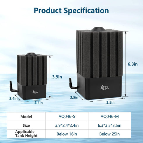 AQQA Whisper Submersible Filters for Aquarium, Medium Foam Filter for Freshwater & Saltwater (20-110 Gallon)