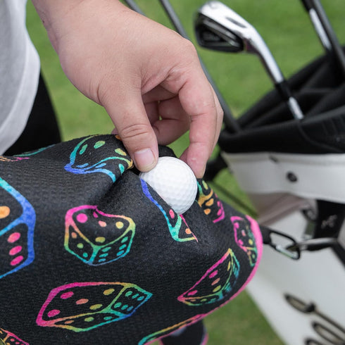 Magnetic Golf Towel for Men Women | Microfiber Towel with Waffle Texture | Strong Hold to Metal Objects (Black Rainbow