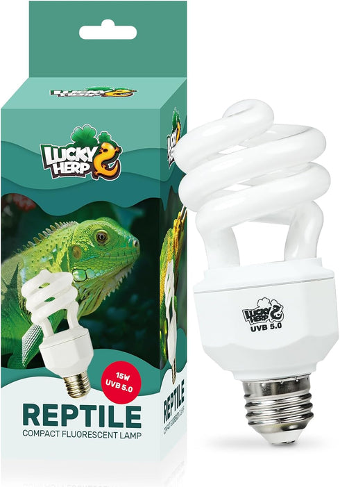 LUCKY HERP 5.0 UVA UVB Reptile Light - 15W Compact Fluorescent Lamp for Chameleons, Lizards, Tortoises, Snakes