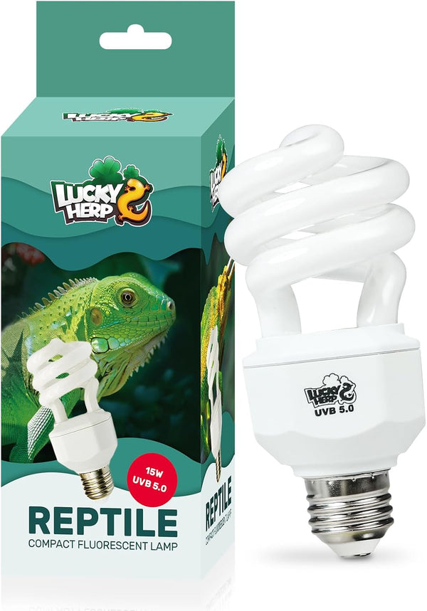 LUCKY HERP 5.0 UVA UVB Reptile Light - 15W Compact Fluorescent Lamp for Chameleons, Lizards, Tortoises, Snakes