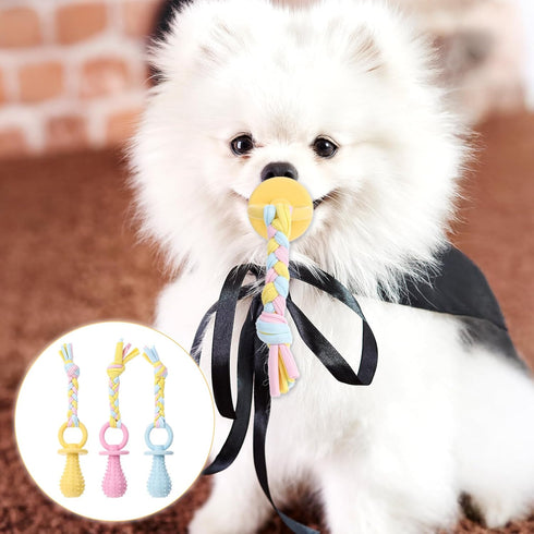 CIATBYYJ 3Pcs 3 Dog & Cat Pacifier with Rope, Small Pet Molar Clean Teeth Rubber Toy, Rubber Puppy Pacifier Chewing