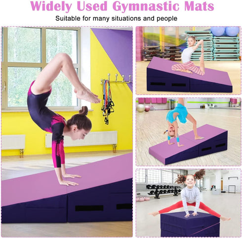Folding Incline Gymnastics Mat for Tumbling, Folding Tumbling Mats Cheese Wedge Incline Mat with Non-Slip PU Leather