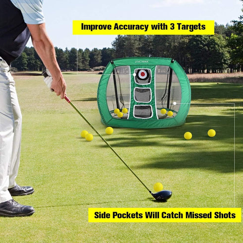 Pop Up Golf Chipping Net, Indoor/Outdoor Golfing Target Net, Collapsible Portable with 15 Training Balls and 2 Hitting