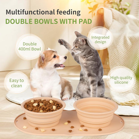 Dog Food Bowls Pet Bowls & Collapsible Dog Bowl Dog Water Bowls with No-Spill and Non-Skid, Feeder Bowls with Dog Bowl Mat for Small Medium Large Size Dogs Cats Puppy Pets