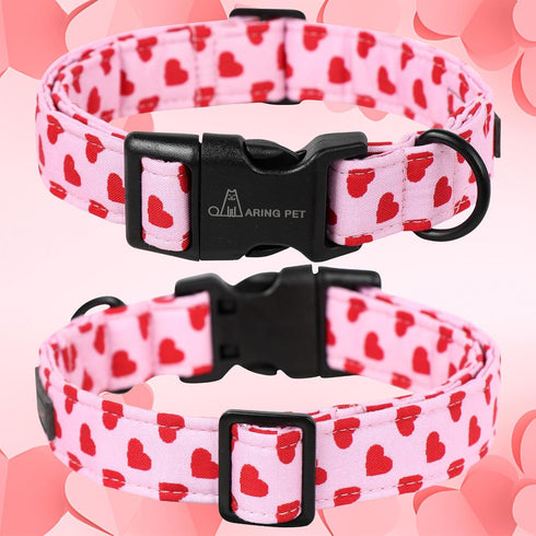 ARING PET Valentine's Day Dog Collar, Cute Cotton Heart Adjustable Pink Collar for Girl Puppy with Quick Release Buckle