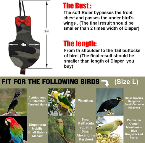 Bird Diaper Washable Reusable Parrot Flight Suit Nappies Protective Breathable Parrot Nappy Clothes for Parakeet