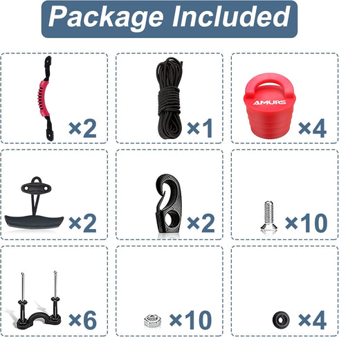 Kayak Carry Handles, Accessory Kit with Scupper Plug, T-Handle, 8 Feet Bungee Cord, Rivet Pad Eyes