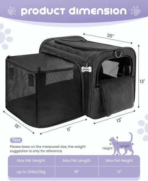 25 Lbs,TSA Bag(Black,20 inch 13 inch 13 inch) MIDOG Cat Carrier Soft for Small to Medium-Sized Cats,Up to Airline