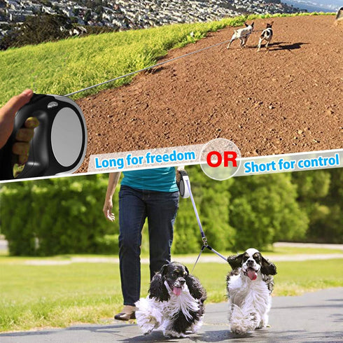 Double Retractable Dog Leash for Two Dogs Up to 50 lbs Per Dog - 16 ft Coupler Dog Leashes for Small Medium Dogs - One
