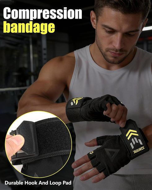 FitDA 2-in-1 Workout Gloves, Weight Lifting Gloves with Wrist Wrap Support for Men & Women, Ventilated Fingerless