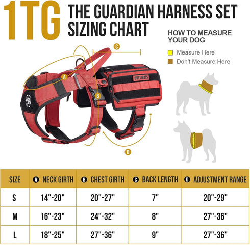 OneTigris Service Dog Vest Harness, Red, Large, Molle Backpack with Pouches for Medium & Large Dogs