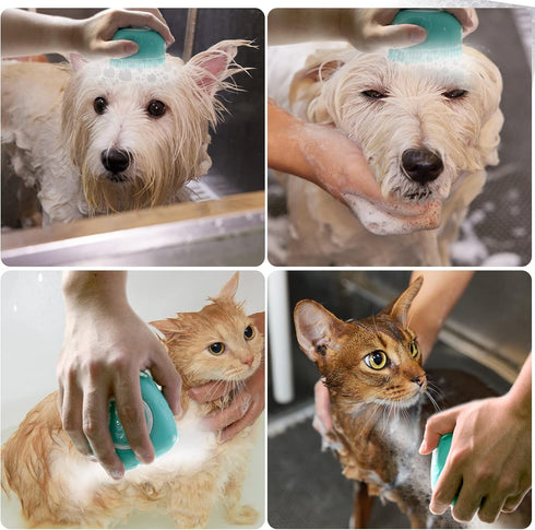 Dog Bath Brush, Pet Massage Shampoo Dispenser, Soft Silicone Rubber Bristle Brush for Dogs and Cats Shower Grooming