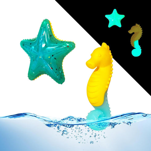 Floating Luminous Dog Toy, Squeaky Glow in The Dark Toy for Small Dogs (Kit Small Seahorse + Small Starfish)