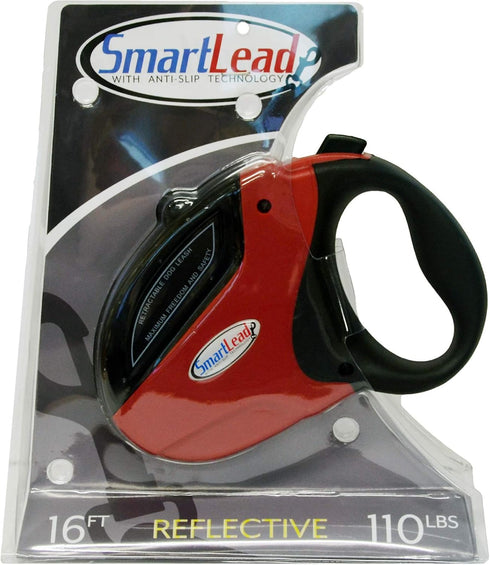 SmartLead Retractable, Reflective, Heavy-Duty 16-Foot Nylon Dog Leash for Dogs up to 110 Pounds – Red