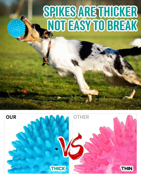 2 Pack 4.5” Heavy Duty Squeaky Dog Ball for Medium Large Dogs, Spikey Toys for Clean Teeth and Training