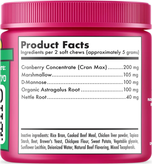 Immune 120 Cranberry UTI Chews for Dogs Bladder Support + D-Mannose Supports Kidney Urinary Tract and Bladder Health