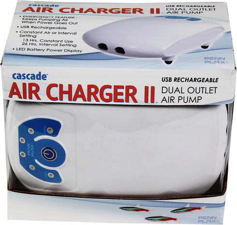 Penn-Plax Cascade Air Charger II, DC USB Rechargeable Dual Air Pump for Daily Use and Emergencies