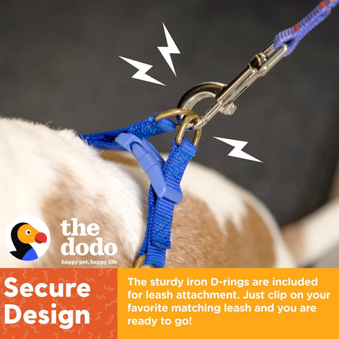 The Dodo Dog Harness, Blue Dodo Print, Size Medium; Easy Step-in Harness with Breathable Mesh Fabric