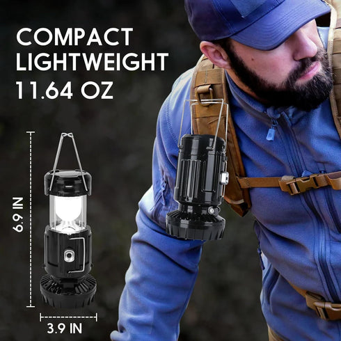 BUGPASS 2026 Upgrade Solar Portable Lantern Rechargeable Fan - Collapsible Lightweight LED Camping Lantern for Power