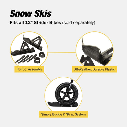 Strider 12” Snow Skis Set - Transform Balance Bike into Sled - Fits 12” Balance Bikes - For Kids 1 to 4 Years