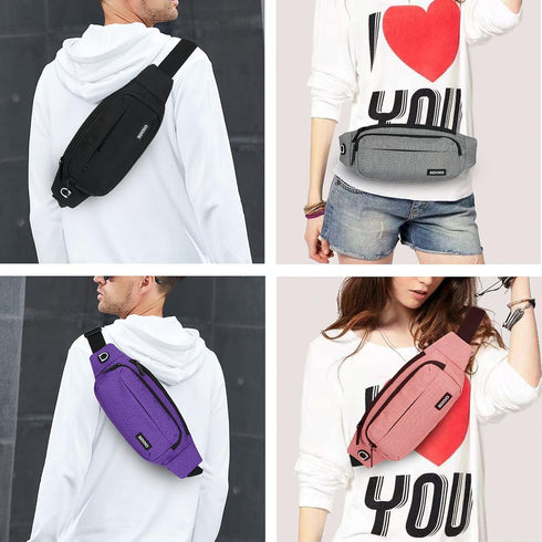SINNO Large Crossbody Fanny Pack for Men Women, 4-Zipper Pockets Belt Bag for Travel Running Hiking