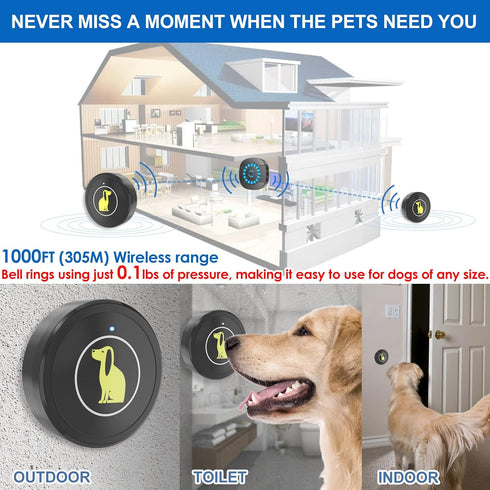 Dog Doorbell, Waterproof Touch Button Dog Bell for Training, Doggie Door Bell for Puppy Training Sliding Door/Go Outside