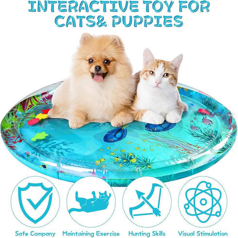 Generic Aqua Cats Water Mat with Fish,Cat Dog Water Mat,Thickened Durable Non-Slip Playmat, Durable Easy Clean,Suitable