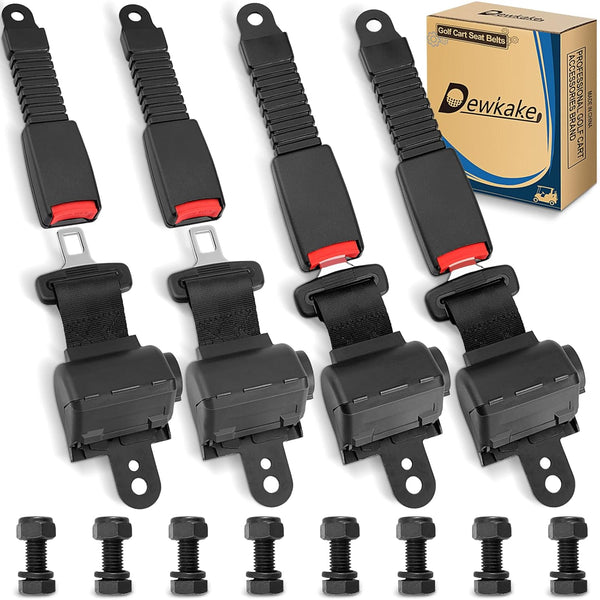Dewkake Golf Cart Seat Belts Kit, 4pcs Universal Retractable Front and Rear Golf