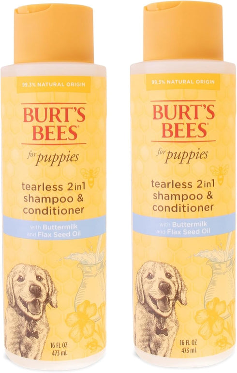 Burt's Bees for Pets Puppies 2 in 1 Shampoo and Conditioner - Tearless, Made with Buttermilk and Linseed Oil - 16 Oz -