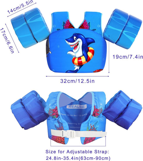 REALIKE Kids Swim Vest Floaties with Shoulder Harness and Arm Wings for Children/Infant/Baby, 28-70lbs