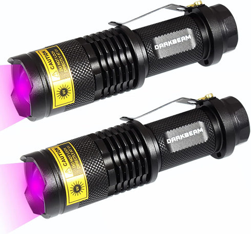 DARKBEAM 2 Pack UV 395nm Flashlight Blacklight Mini Detector for Dog/Cat Urine Stains and Anti-counterfeiting