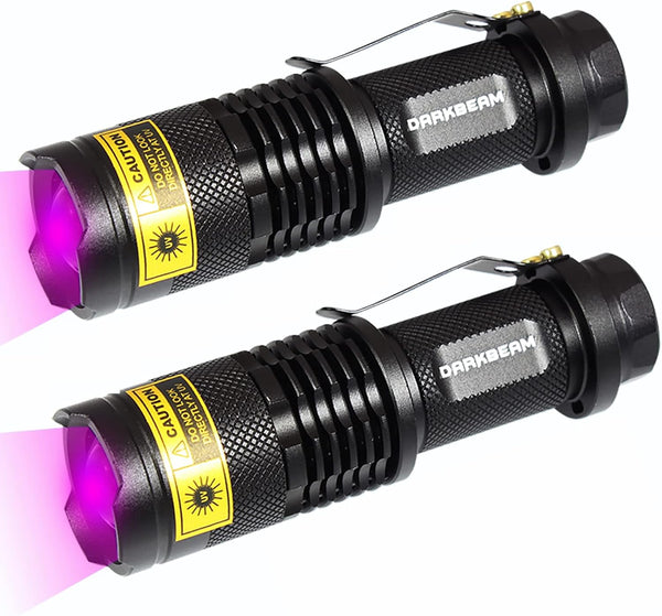 DARKBEAM 2 Pack UV 395nm Flashlight Blacklight Mini Detector for Dog/Cat Urine Stains and Anti-counterfeiting