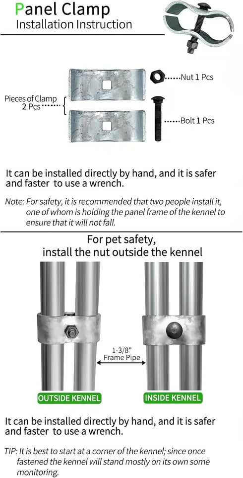 HITTITE 8 Set Dog Kennel Panel Clamps for Chain Link Fence Panel with 1-3/8"/32mm Diameter, Saddle Clamps