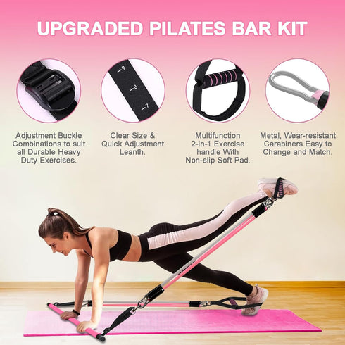 Pilates Bar Kit with Resistance Bands - Stackable Bands Workout Equipment for Legs, Hip, Waist, Arm