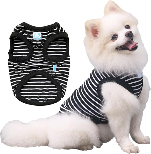 Classic Striped Teacup Pet Dog T-Shirts, 100% Cotton Tank Vest for Small Dogs, Sleeveless Clothes for Chihuahua