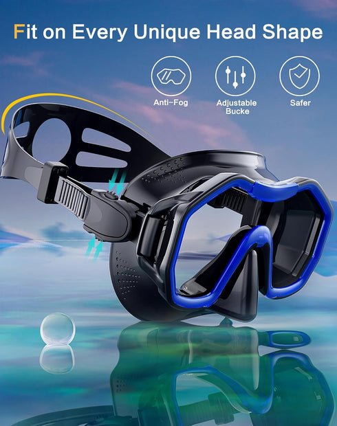 Kwambiri Set, 180Panoramic Swimming Snorkeling Gear for Adults Kids, Dry-Top Snorkel Wide View Diving Mask Breathing
