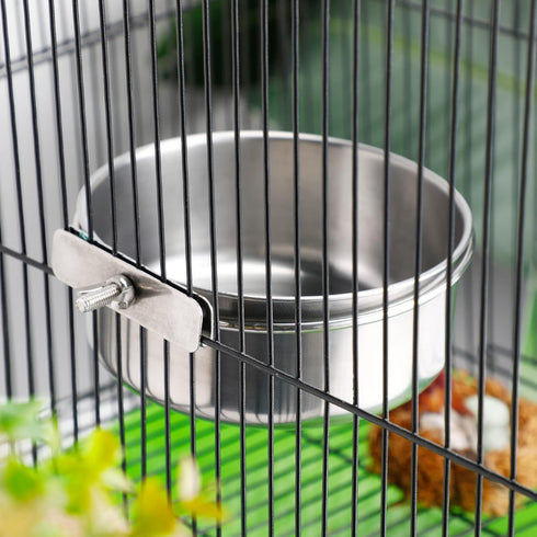 4 Packs Stainless Steel Bird Feeding Dish Cups, 30 oz Bird Feeder for Parrots, Water Food Bowl, Clamp Accessories