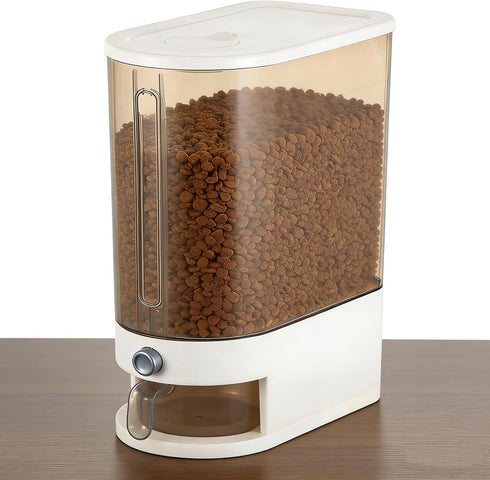 Pet Food Storage Container with Lid & Scooper Press to Dispense Clear