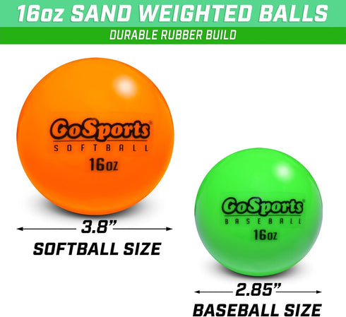 GoSports Weighted Training Balls - Improve Power and Mechanics for Hitting & Pitching Training, Choose Baseball or