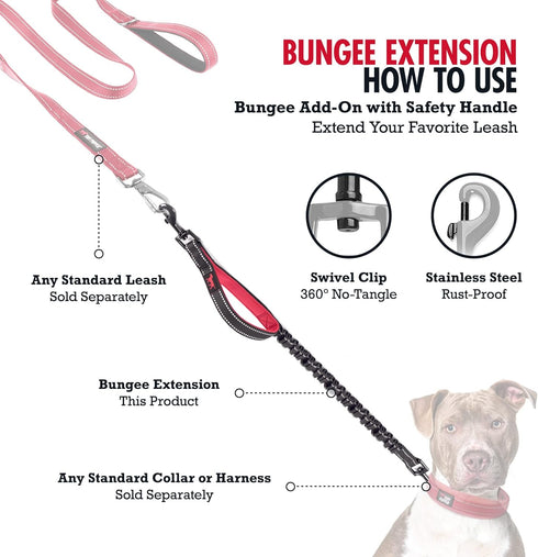 Tuff Pupper Bungee Dog Leash Extension, Shock Absorbing Extender for Small & Medium Dogs, Reflective for Night Walks