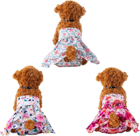3 Pack QBD03M CuteBone Female Dog Diapers with Skirts Reusable Puppy Dresses Pants for Heat Cycle Period