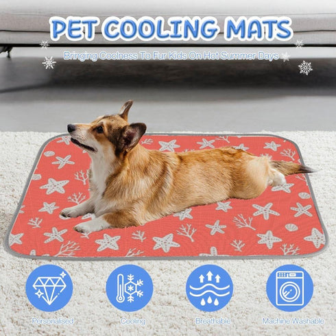 imiBBWQu Summer 27" 22" Dog Cooling Mat Star White Orange Pet Ice Mat Washable Cat Cooling Pad Cat Dog Pet Pad Bed