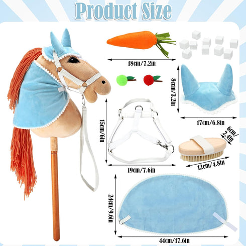 Teyva Daily 9 Pcs DIY Hobby Horse Bridle Kit Include Horses Ear Bonnet Blanket Halter Sugar Cubes Red Green Apples