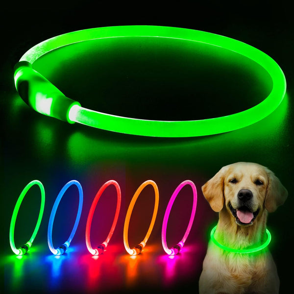 Flashseen LED Dog Collar, USB Rechargeable Glowing Lighted Collar, Cuttable Water-Resistant TPU Safety Collar